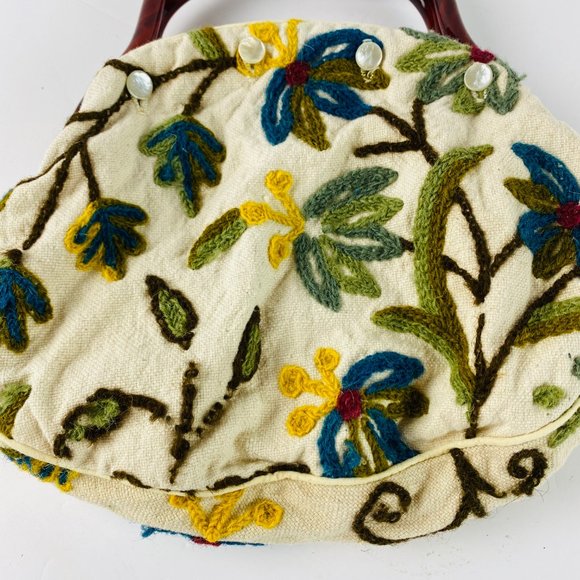 Handmade Small Satchel Tote Embroidery Floral Pear - Picture 3 of 8